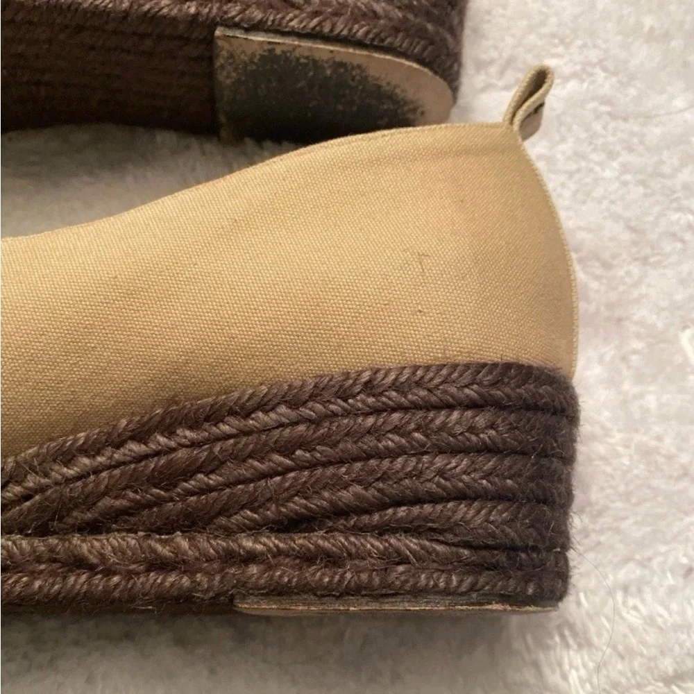Vintage YSL Shoe Size 39 Canvas Yves Saint Laurent Wedges Tan Espadrilles IN BOX